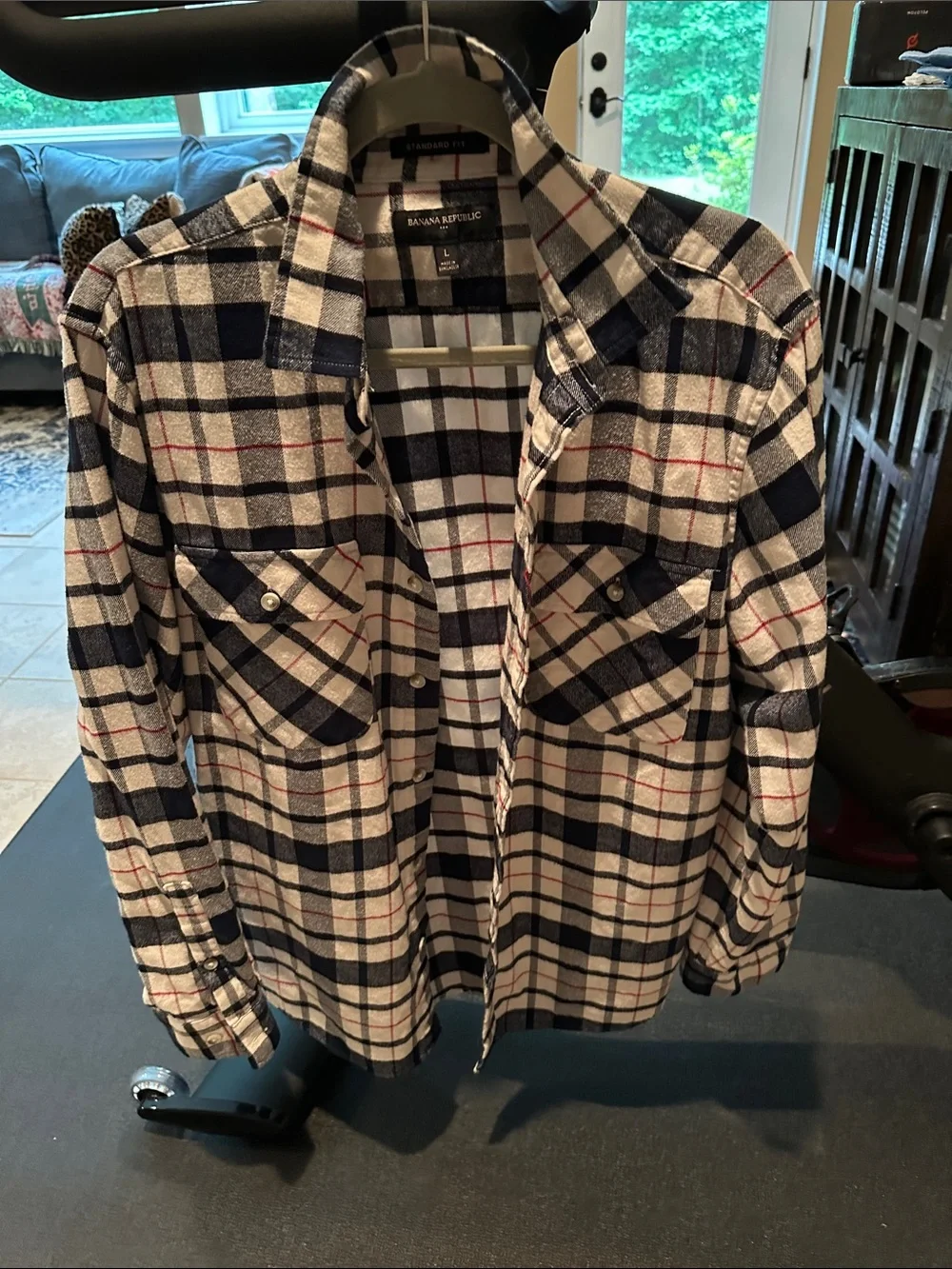 Banana Republic Navy/Black, White & Red Plaid Flannel Shirt